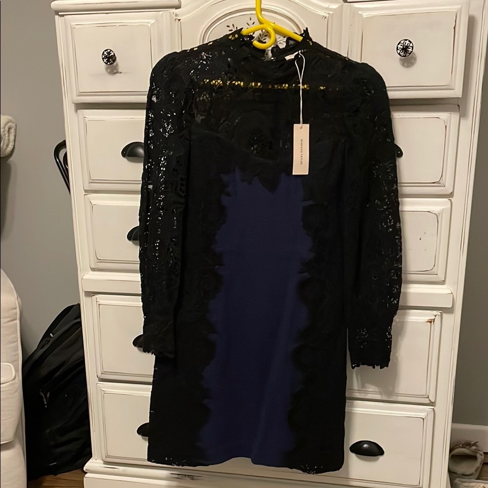 Elegant Black and Blue Lace Dress